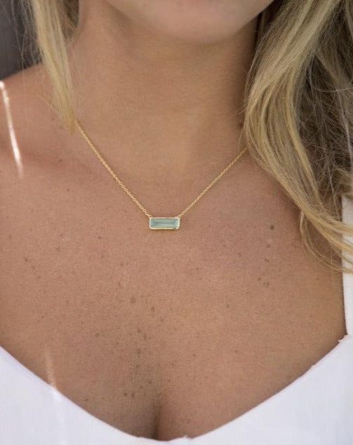 Clara Rectangle Necklace * Aqua Chalcedony * Gold Vermeil or Sterling Silver 925 * BJN029A