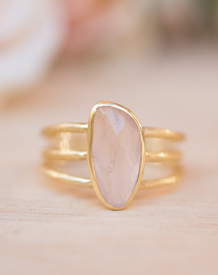 Rose Quartz Ring *Gold Vermeil Ring* Statement Ring *Gemstone Ring *Pink stone Ring* Natural *Organic Ring * ByCila* BJR052