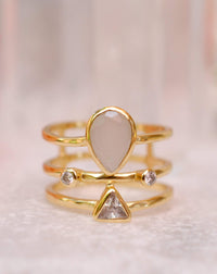 Moonstone & White Topaz Ring * Gold Plated Ring * Statement Ring *Gemstone Ring * Rainbow * Bridal Ring *Wedding Ring  * BJR118