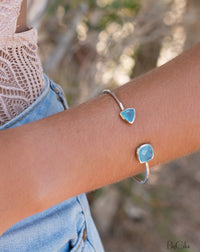 Blue Chalcedony Bangle Bracelet *Gold Plated 18k or Silver Plated* Gemstone * Gypsy * Adjustable * Statement * Stacking * Layering * BJB009B