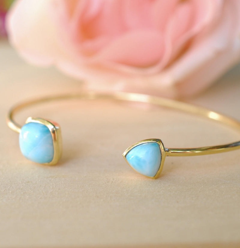 Larimar Bohemian Bangle Bracelet * Gold Plated 18k or Silver Plated * Gemstone * Gypsy * Hippie * Adjustable * Statement * Stacking *BJB005A