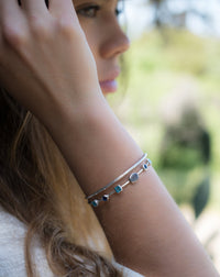 Labradorite, Green White Jade, Sapphire hydro * Bangle Bracelet * Gold Plated and Silver Plated * Gemstone * Adjustable *Statement * BJB031B