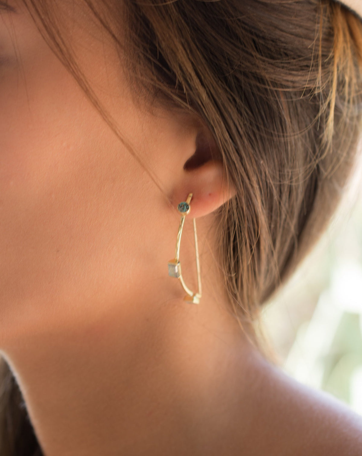 Giulia Earrings * Copper Turquoise, Labradorite & Moonstone  * Gold Plated 18k * BJE104