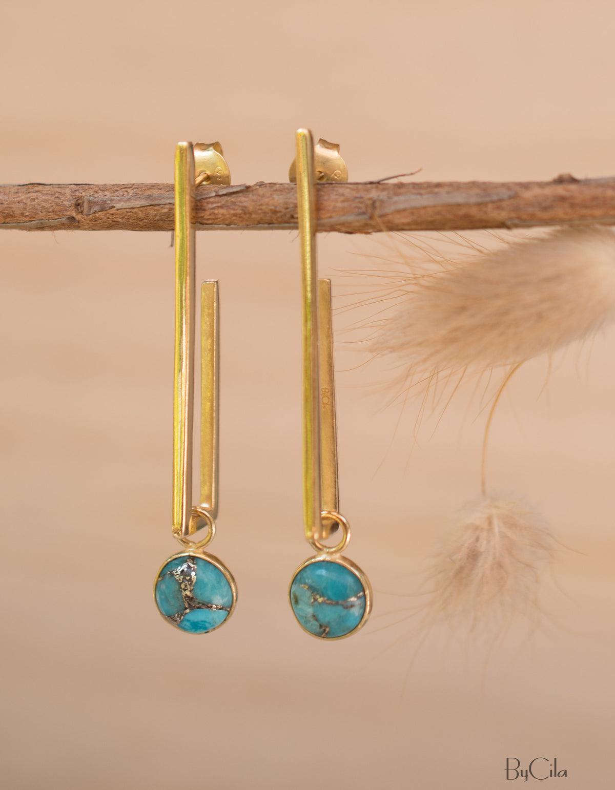 Lorena Earrings * Copper Turquoise * Gold Plated 18k * BJE142