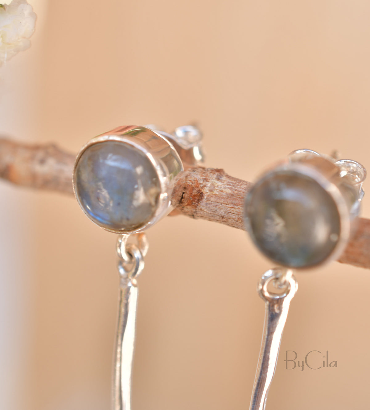 Labradorite Stud Earrings * Sterling Silver 925 * Post  *Handmade *Semi Precious Stone * Gift *February Birthstone*  BJE151