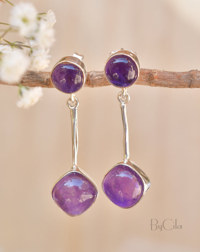 Amethyst Stud Earrings * Sterling Silver 925 * Post  *Handmade *Semi Precious Stone * Gift *Birthstone*  BJE153