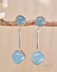 Blue Chalcedony Stud Earrings * Sterling Silver 925 * Post  *Handmade *Semi Precious Stone * Gift *Birthstone*  BJE154