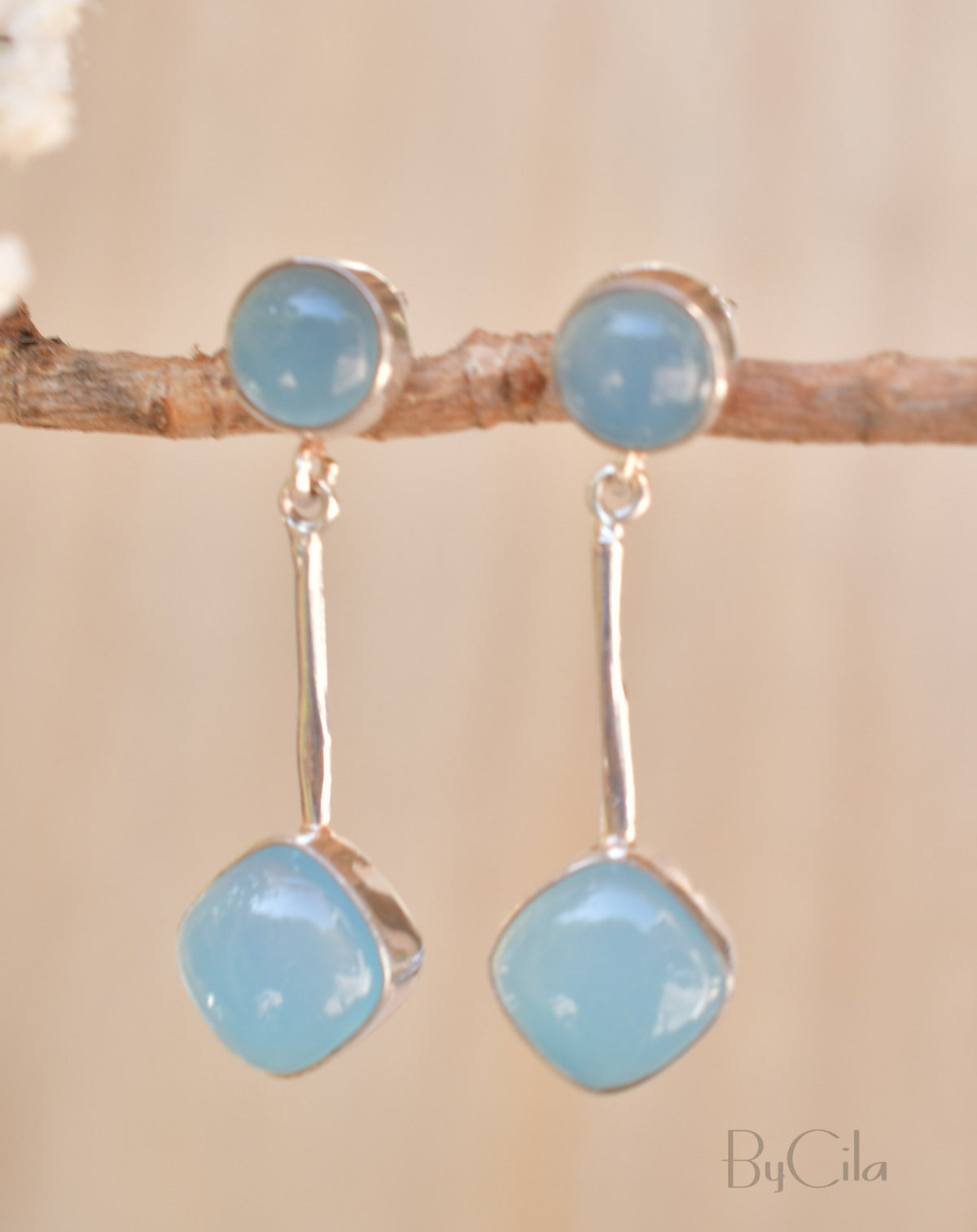 Blue Chalcedony Stud Earrings * Sterling Silver 925 * Post  *Handmade *Semi Precious Stone * Gift *Birthstone*  BJE154