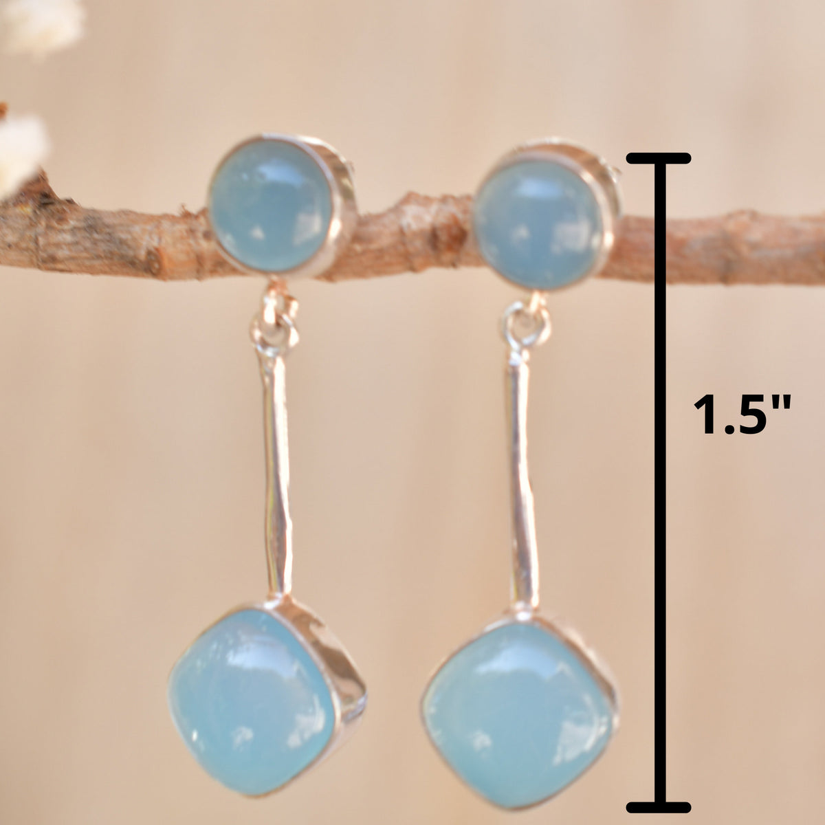 Blue Chalcedony Stud Earrings * Sterling Silver 925 * Post  *Handmade *Semi Precious Stone * Gift *Birthstone*  BJE154