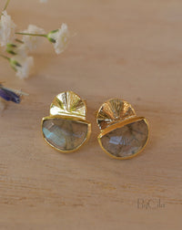 Labradorite Earrings Stud Gold Plated 18k or Sterling Silver 925 *Post * Gemstone * Statement * handmade * Lightweight *ByCila * BJE157