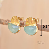 Aqua Chalcedony Earrings Stud Gold Plated 18k  * Post *Gemstone * Statement * handmade* Everyday * Lightweight* bohemian  * ByCila *BJE159