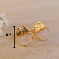 Rose Quartz Stud Earrings* Gold Plated 18k or Sterling Silver 925 * Post * Gemstone * Everyday * handmade* bohemian * ByCila * BJE160