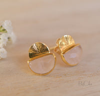 Rose Quartz Stud Earrings* Gold Plated 18k or Sterling Silver 925 * Post * Gemstone * Everyday * handmade* bohemian * ByCila * BJE160