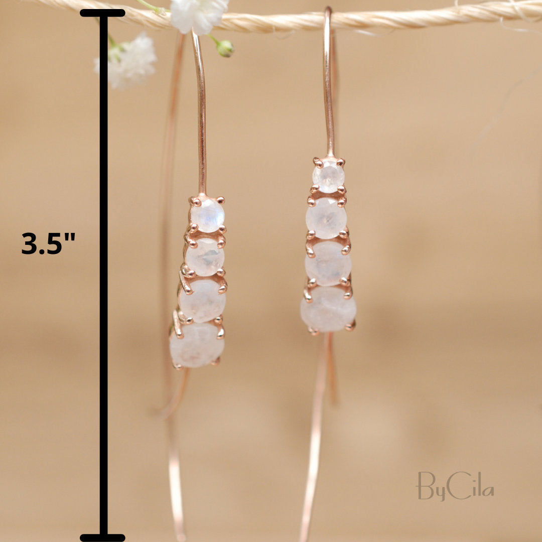 Moonstone Threader Earrings Rose Gold, Gold Vermeil or Sterling Silver * Gemstone * Earrings  Handmade * Modern * ByCila * BJE043A