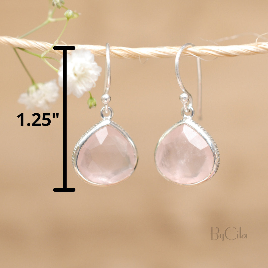 Lihue Earrings * Rose quartz * Gold Plated 18k or Sterling Silver 925 * BJE065B