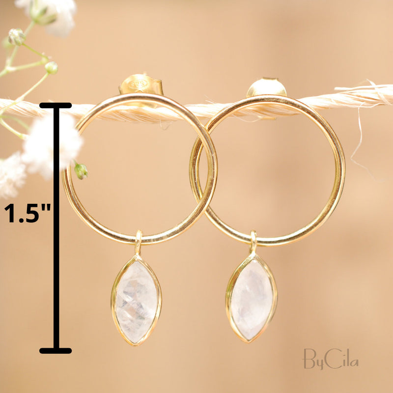 Agatha Earrings * Moonstone * Gold Plated 18k, Silver Plated, Rose Gold Plated * BJE080A