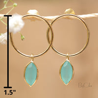 Aqua Chalcedony Stud Earrings Gold Plated or Rose Gold Plated *  Gemstone * Earrings * Teal Chalcedony * Handmade * Boho* Modern * BJE081B