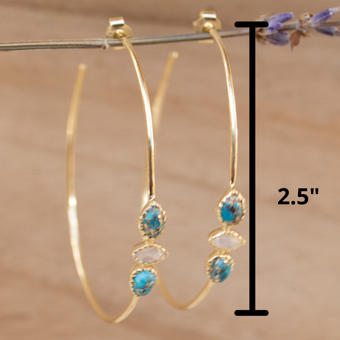 Yeda Hoop Earrings * Copper Turquoise & Moonstone * Gold Plated 18k or Silver Plated * BJE017A