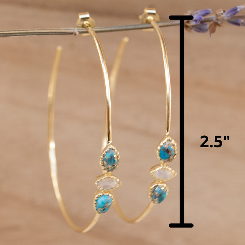 Yeda Hoop Earrings * Copper Turquoise & Moonstone * Gold Plated 18k or Silver Plated * BJE017A