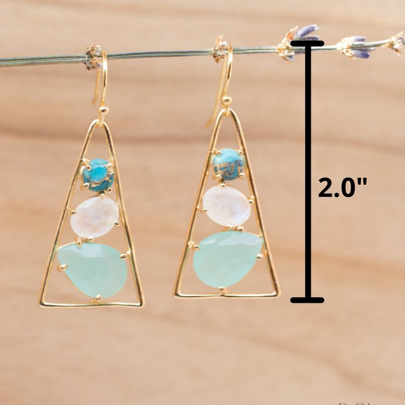 Cleo Earrings * Copper Turquoise, Moonstone & Aqua chalcedony  * Gold Plated 18k * BJE099