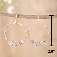 Esther Earrings * Rainbow Moonstone, Aqua Chalcedony & Amethyst  * Gold Plated 18k * BJE093
