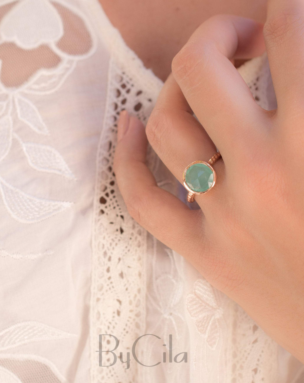 Aqua Chalcedony Rose Gold Ring * Boho * Organic * handmade * Gypsy * Bridesmaid* Solitaire * Bridal * BJR214