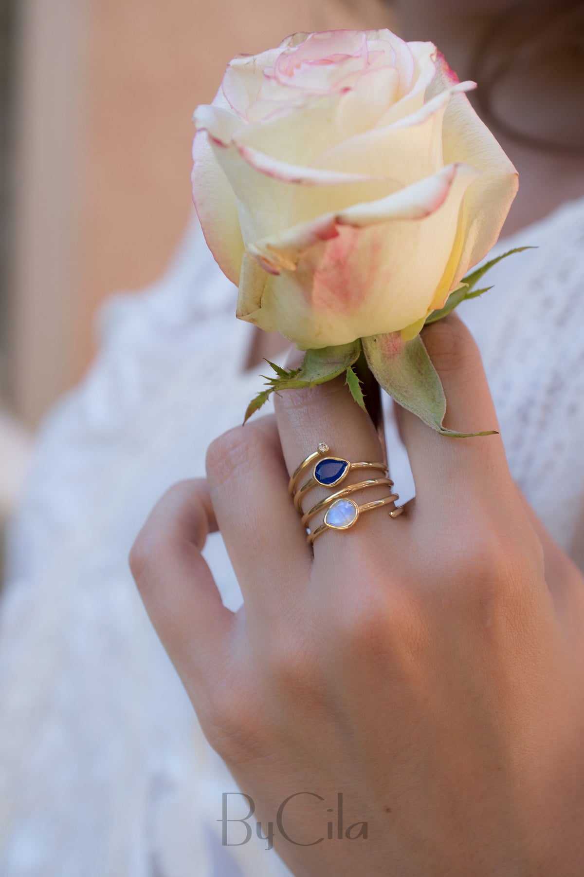 Lapis Lazuli & Moonstone Gold Plated 18k Ring * Blue stone* Gemstones * Handmade *Statement *Gift for her *Spiral Ring Jewelry*Bycila*BJR059