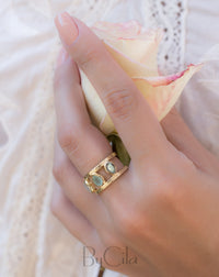 Moonstone, Aqua Chalcedony & Labradorite Ring * 18k Gold Plated Ring * Statement Ring *Gemstone Ring * handmade *Adjustable * Boho BJR179