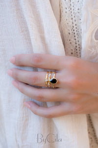Black Onyx & White Topaz Ring * Gold Plated Ring * Statement Ring *Gemstone Ring * Black stone * Bridal Ring *Wedding Ring  * BJR119