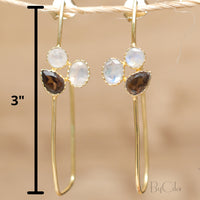 Sandy Earrings * Moonstone & Smoky Quartz * Gold Plated 18K * BJE069