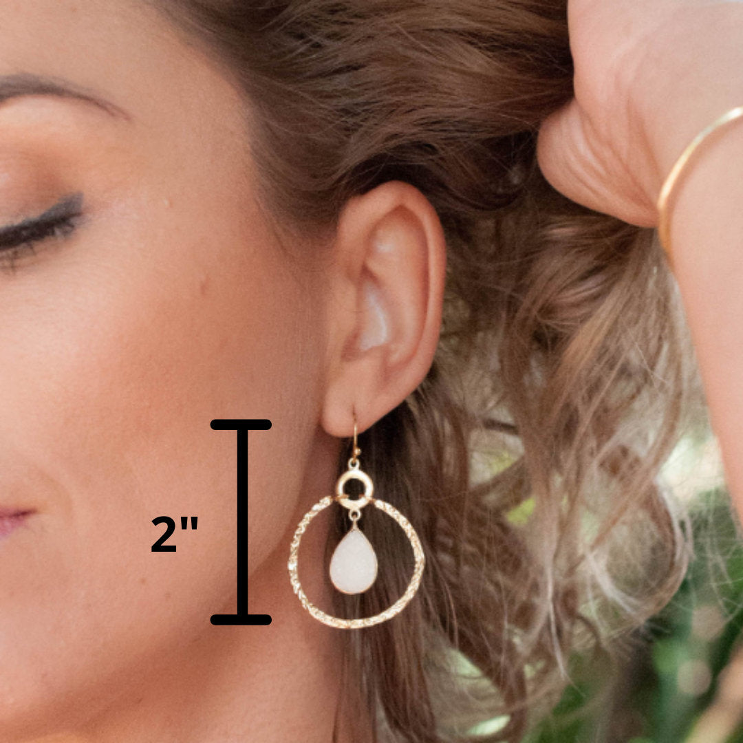 Chloe Earrings * White Druzy  * Gold Plated 18k * BJE023