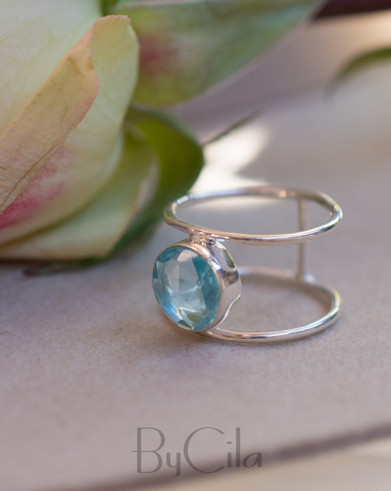 SALE Blue Topaz Ring * Sterling Silver Ring* Statement Ring *Gemstone Ring * Blue* Bridal Ring *Wedding Ring * Organic Ring * Natural*BJR020