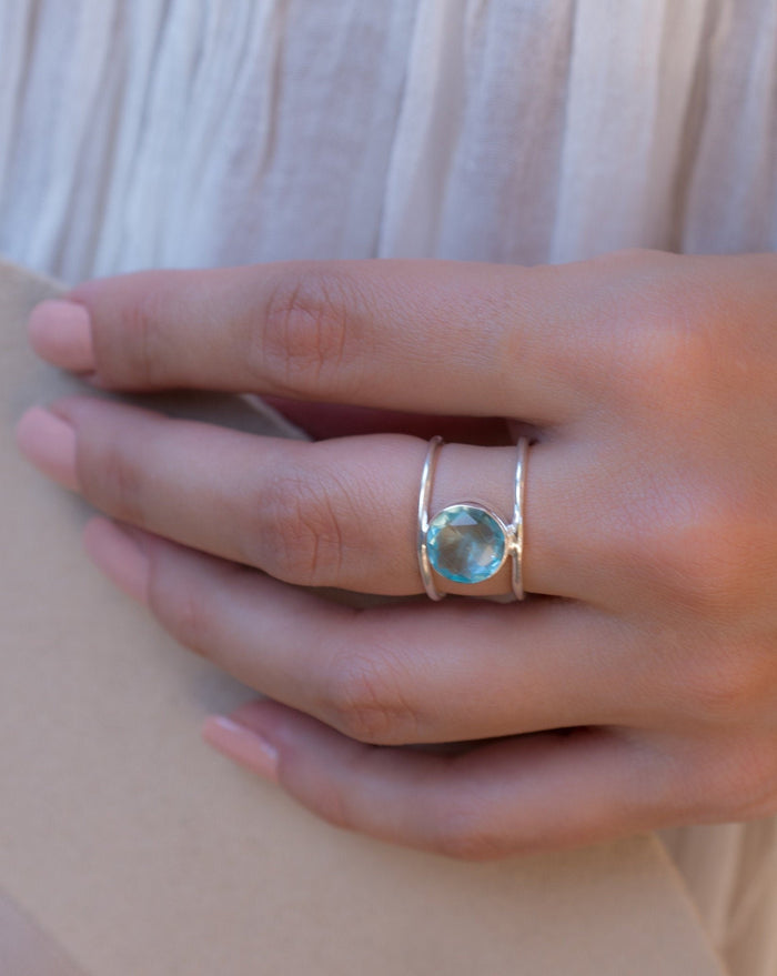 SALE Blue Topaz Ring * Sterling Silver Ring* Statement Ring *Gemstone Ring * Blue* Bridal Ring *Wedding Ring * Organic Ring * Natural*BJR020