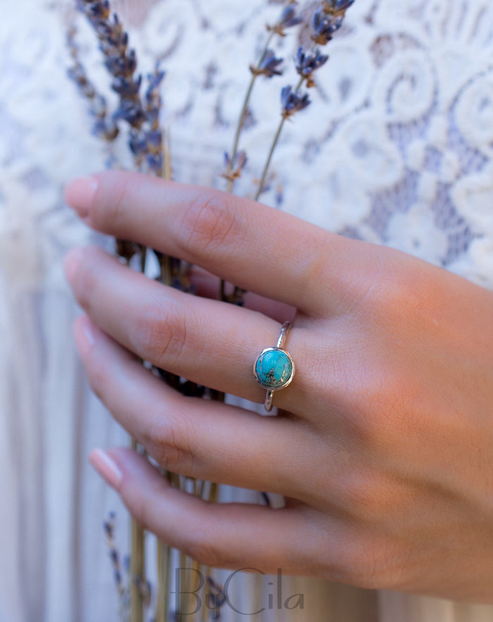 Turquoise Ring* Silver Ring * Boho Ring* Blue Ring * Gypsy Ring * Handmade * Hippie * Sterling Silver Ring * Copper Turquoise Jewelry BJR064