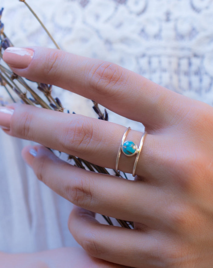 Turquoise Ring * Sterling Silver 925* Statement * Gemstone * Copper Turquoise * Organic * Ocean * Blue * Natural* Handmade* Thin Band BJR033