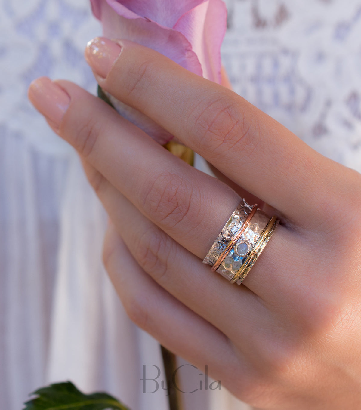 Moonstone Spinner Ring *Meditation *Spinning * Spin *Anxiety *Sterling Silver 925 *Copper *Bronze * Jewelry * Bycila * Handmade *Yoga BJS024