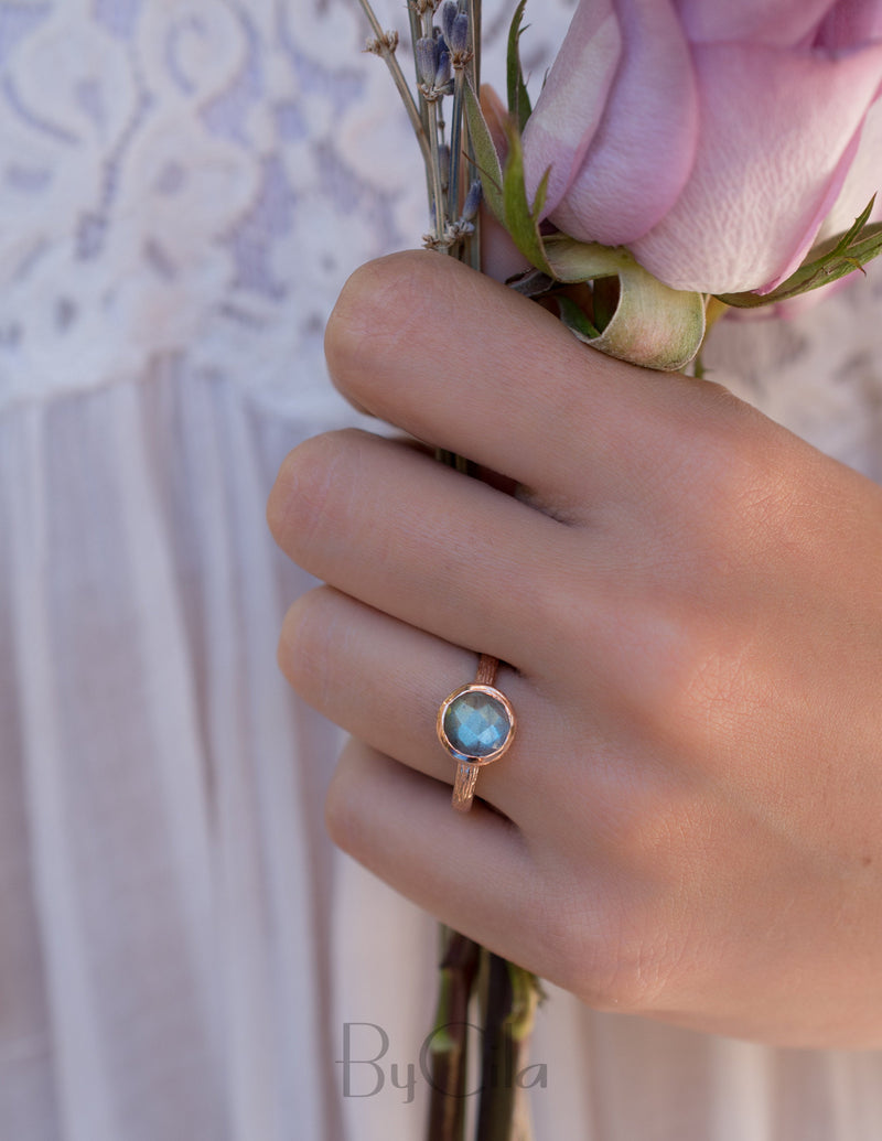 Rainbow Labradorite Rose Gold Ring * Boho * Organic * handmade * Gypsy * Bridesmaid* Solitaire * Bridal * BJR209
