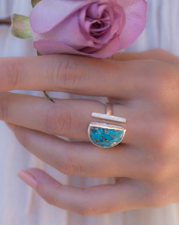 Copper Turquoise Ring * Adjustable Sterling Silver * Statement * Gemstone * Bridal * Wedding * Half Moon * Boho * Bohemian * Handmade*BJR115