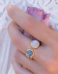 Labradorite Ring * Moonstone Gold Ring * Statement Ring * Gemstone Ring * Pink * Bridal Ring * Wedding Ring * Organic Ring * Natural*BJR089