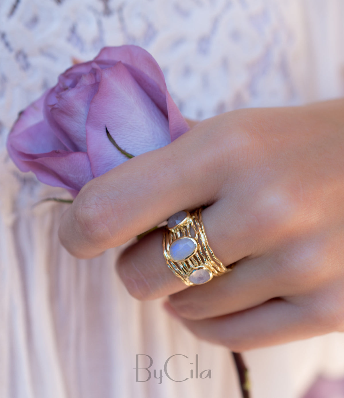 Moonstone Gold Plated Ring *  Statement Ring * Gemstone Ring * Rainbow Moonstone * Gold Ring  * BJR162