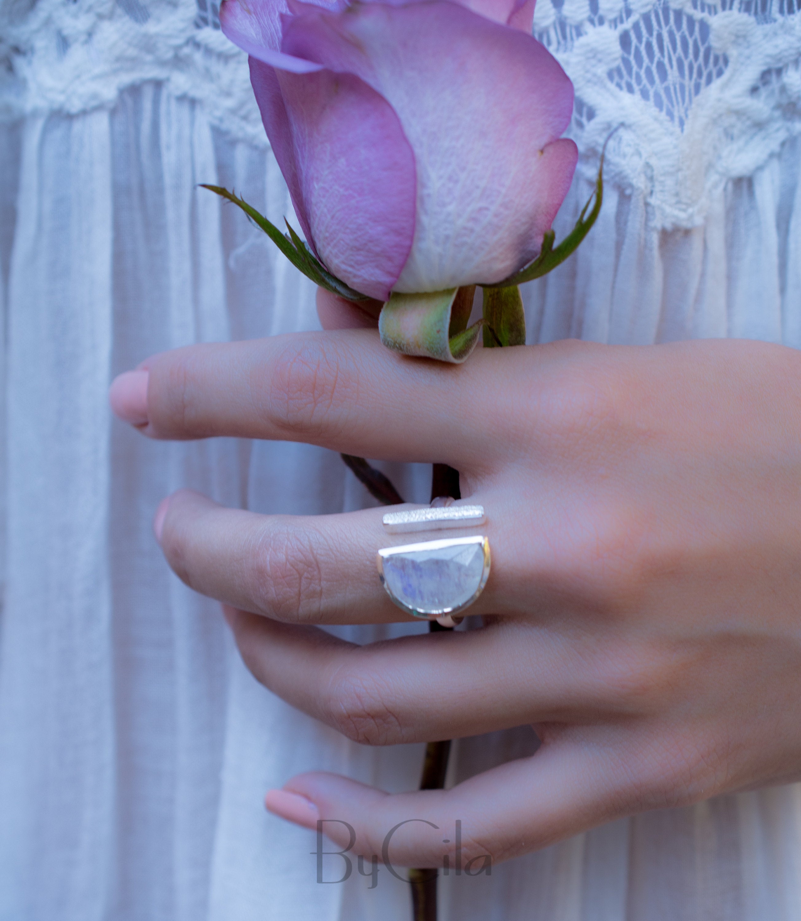 Buy Pink rainbow moonstone ring, Cabochon pink moonstone silver ring online  at aStudio1980.com