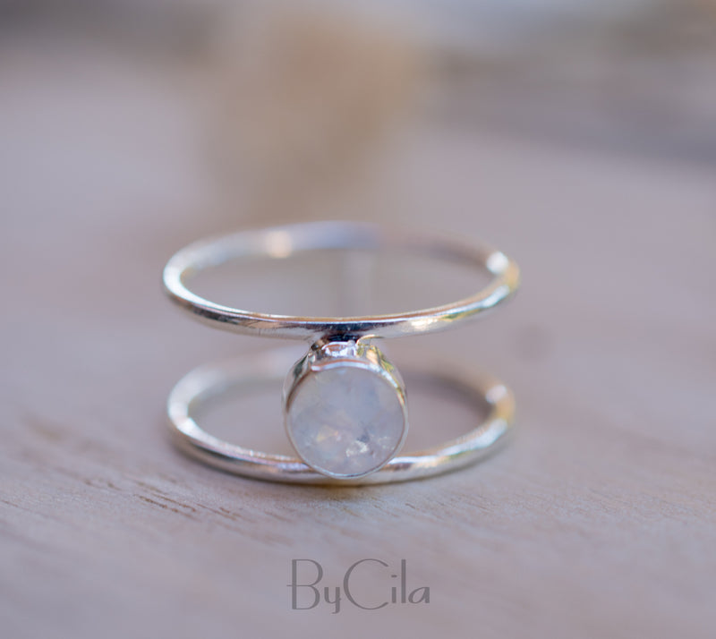 Moonstone Ring * Gold Vermeil Double band *Gold * Statement* Gemstone *Bridesmaid *Natural* Handmade *Gift For Her *BJR028