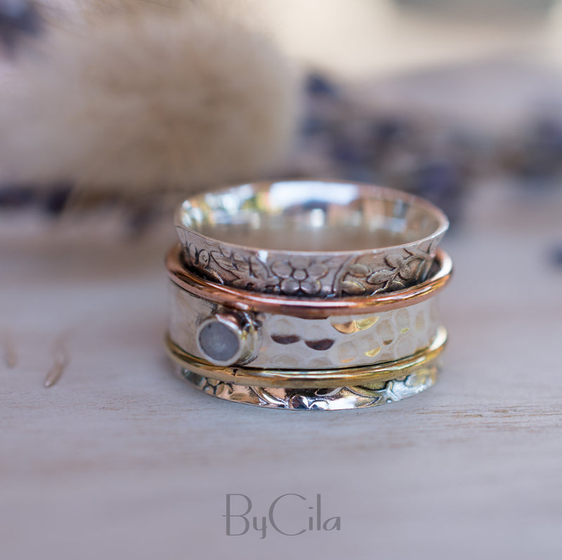 Moonstone Spinner Ring *Meditation *Spinning * Spin *Anxiety *Sterling Silver 925 *Copper *Bronze * Jewelry * Bycila * Handmade *Yoga BJS024