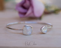 Moonstone Bangle Bracelet *Gold Plated 18k or Silver Plated* Gemstone * Gypsy * Hippie *  Adjustable * Statement *  Stacking * BJB002B