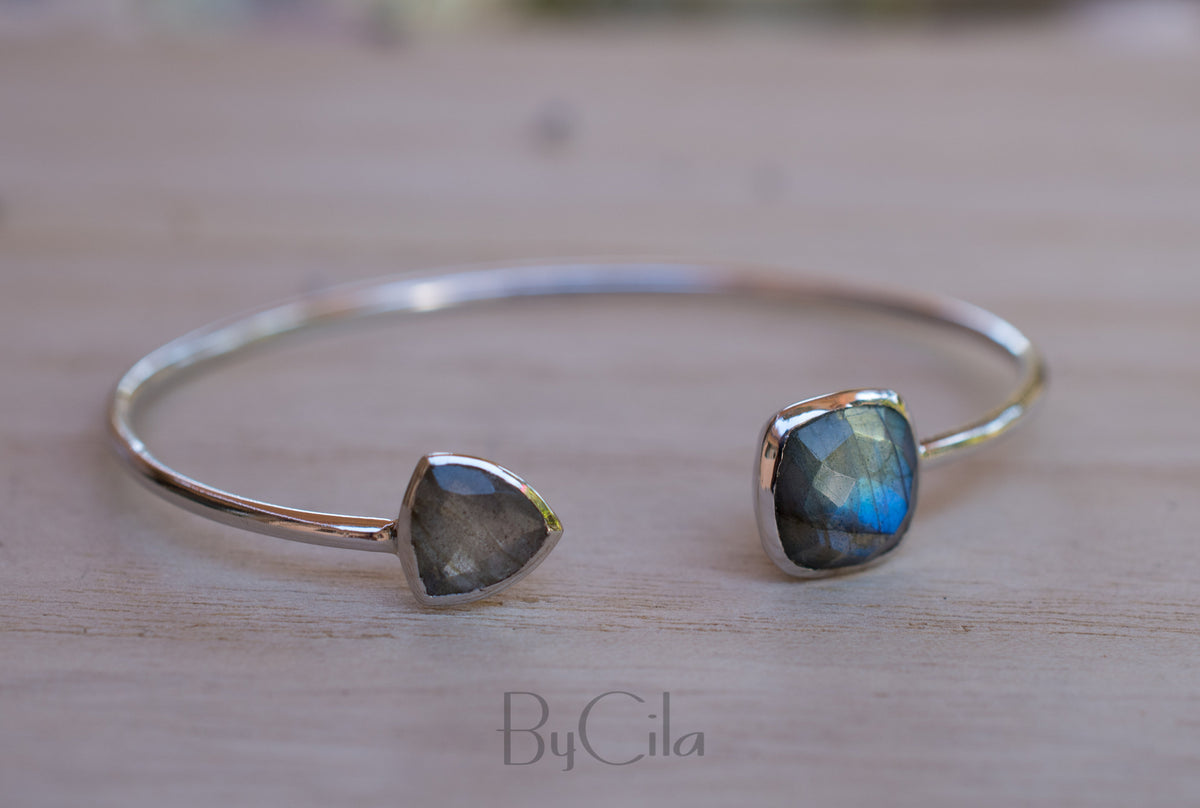 Labradorite Bangle Bracelet * Gold Plated 18k or Silver Plated * Gemstone * Gypsy * Hippie * Adjustable * Statement * Stacking * BJB001A