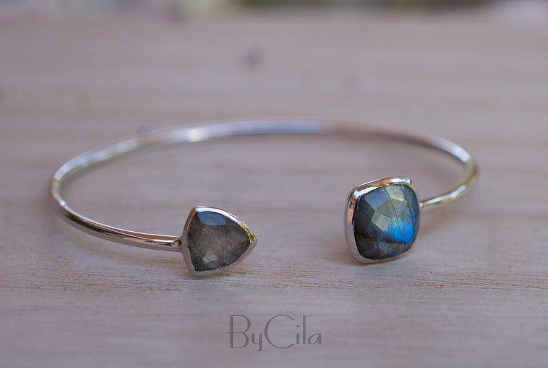 Labradorite Bangle Bracelet * Gold Plated 18k or Silver Plated * Gemstone * Gypsy * Hippie * Adjustable * Statement * Stacking * BJB001A