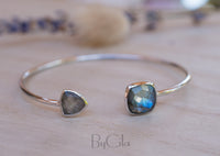 Labradorite Bangle Bracelet * Gold Plated 18k or Silver Plated or Rose Gold Plated* Gemstone *  Adjustable * Statement * Stacking * BJB001C