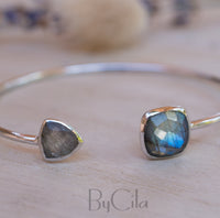 Labradorite Bangle Bracelet * Gold Plated 18k or Silver Plated * Gemstone * Gypsy * Hippie * Adjustable * Statement * Stacking * BJB001A