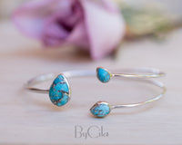 Copper Turquoise * Bangle Bracelet *  Gold * Gemstone * Gypsy * Hippie *  Adjustable * Statement *  Stacking * Layering * BJB022A