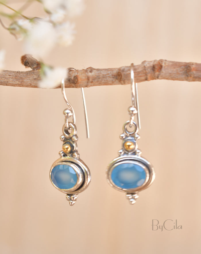 Blue Chalcedony Earrings Sterling Silver 925 * Gemstone * Dangle * Jewelry *Handmade* Bycila *Gift *Statement *Boho  Bohemian BJE036